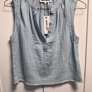 DKNY Jeans Women's Sleeveless Split Neck Gauze Popover Blouse NWT Size XXS